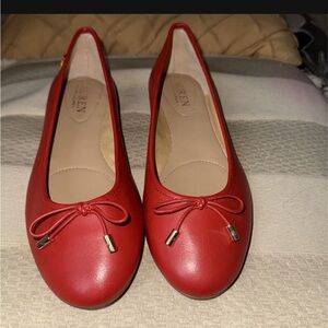 Lauren Ralph Lauren Red Leather Bow Detail Ballet Flats